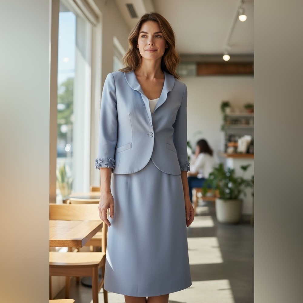 Sunny Choi - Tailored Light Blue Women's Blazer, Floral, Sophisticated - Size 14